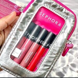 New Sealed Sephora 5 Cream Lip Stain Kit + Pouch Gift Set